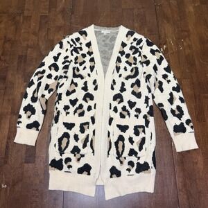 Jodifl Open Front Leopard Long Cardigan Sweater Women's Medium Soft Fall Pockets